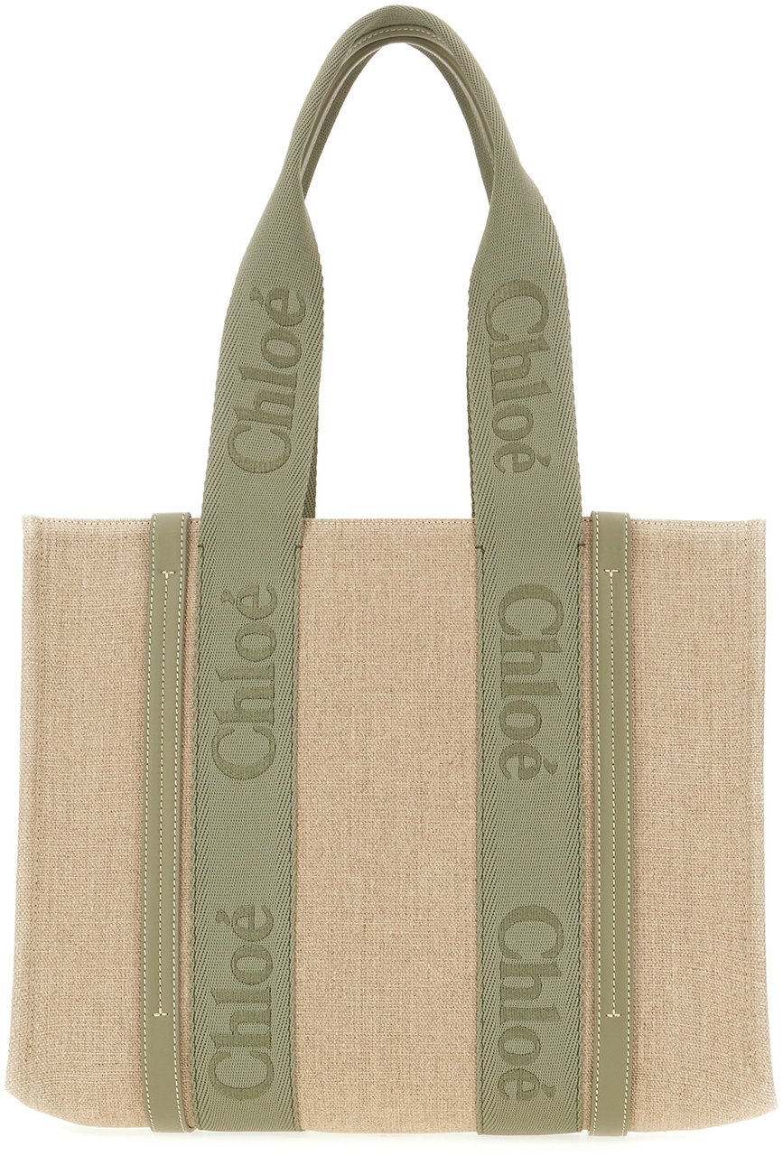 Chloé Chloe Cappuccino linen large Woody shopping bag Beige
