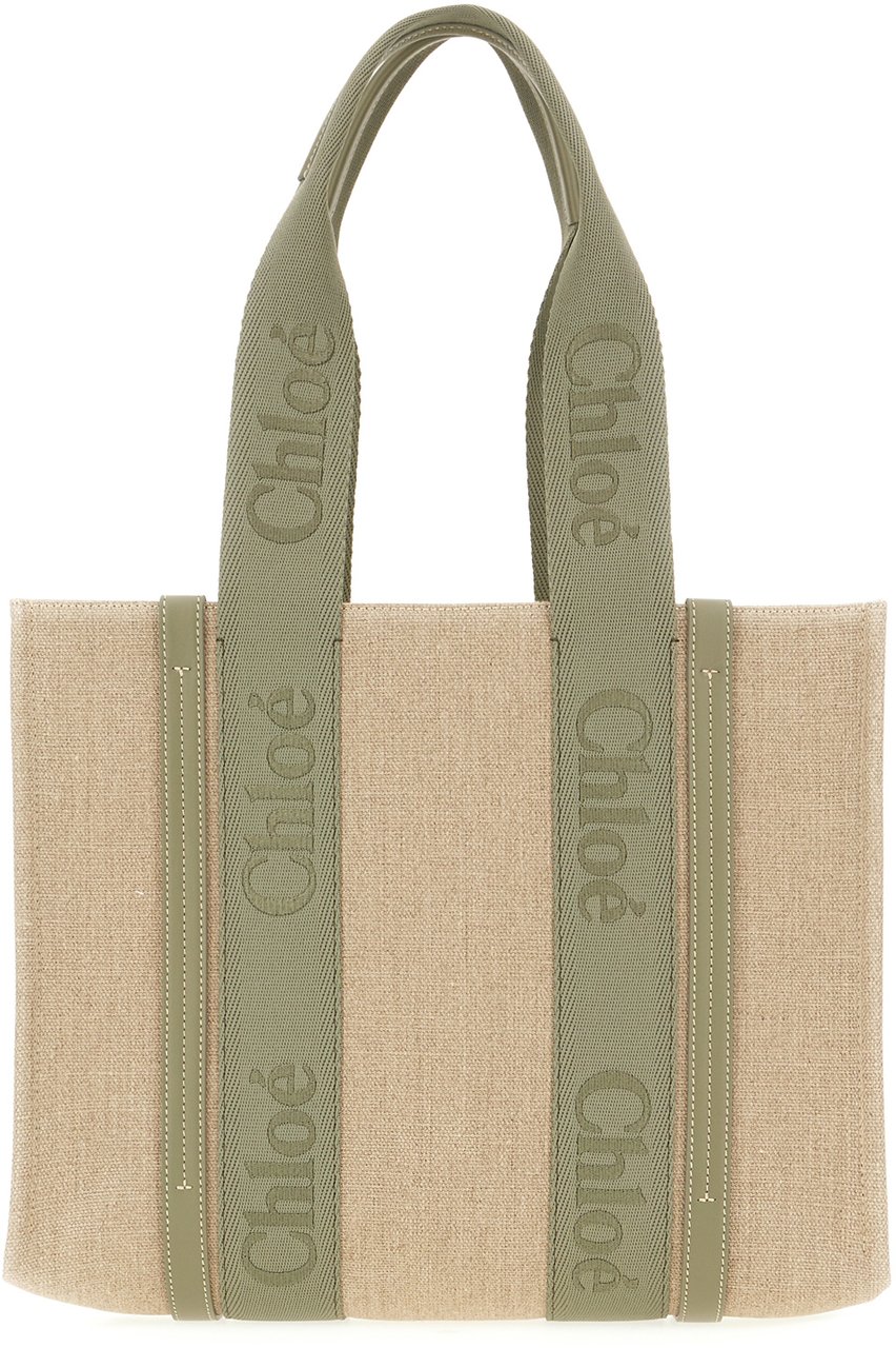 Chloé Chloe Cappuccino linen large Woody shopping bag Beige