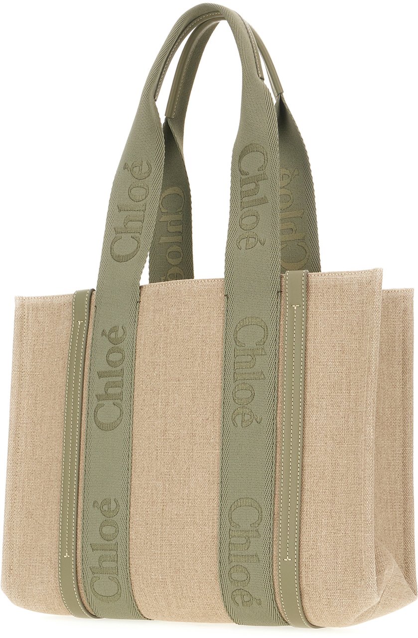 Chloé Chloe Cappuccino linen large Woody shopping bag Beige