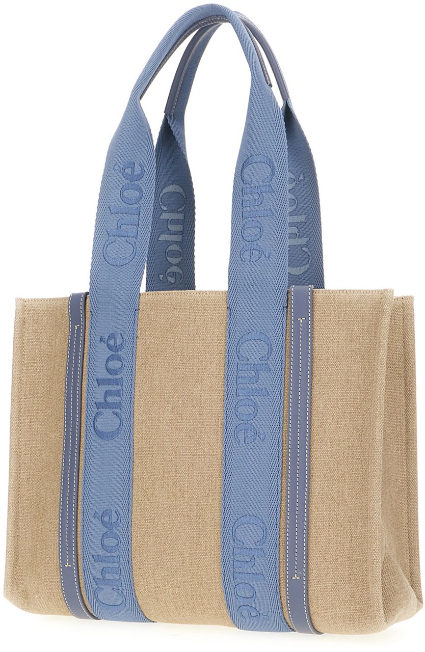 Chloé Chloe Cappuccino linen large Woody shopping bag Beige