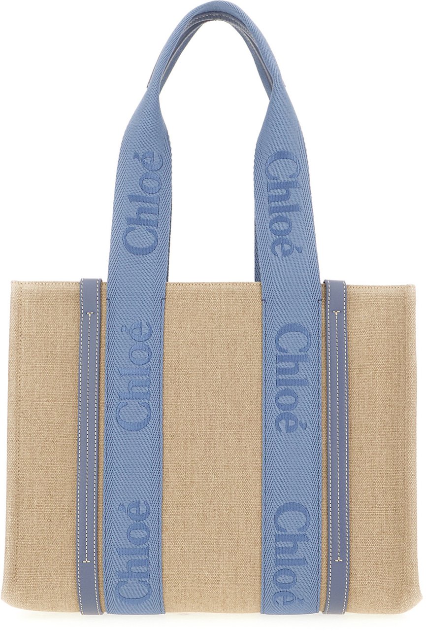 Chloé Chloe Cappuccino linen large Woody shopping bag Beige