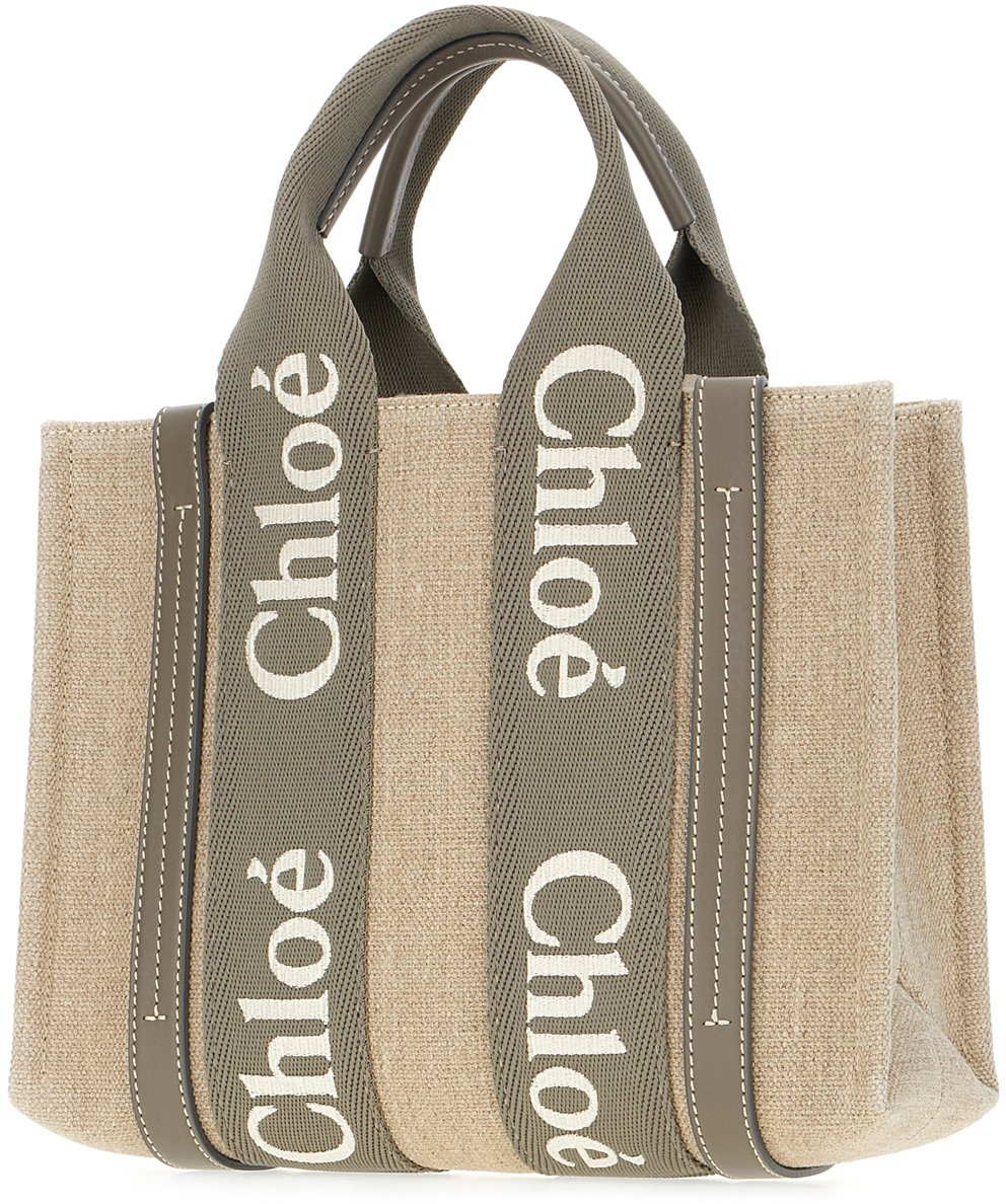 Chloé Chloe Cappuccino linen small Woody handbag Beige