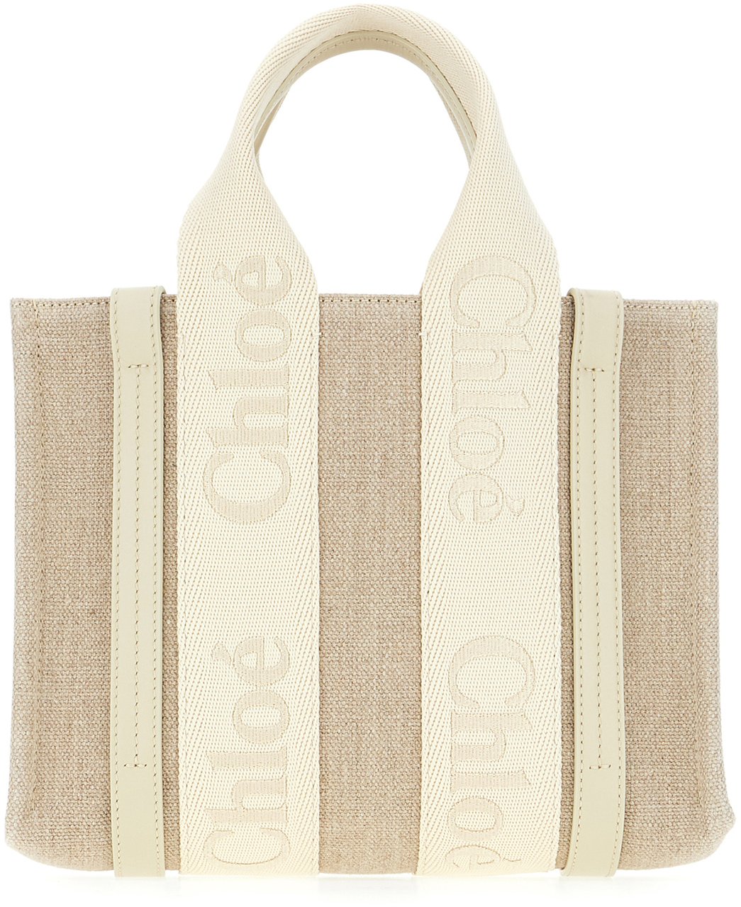 Chloé Chloe Cappuccino linen small Woody handbag Beige