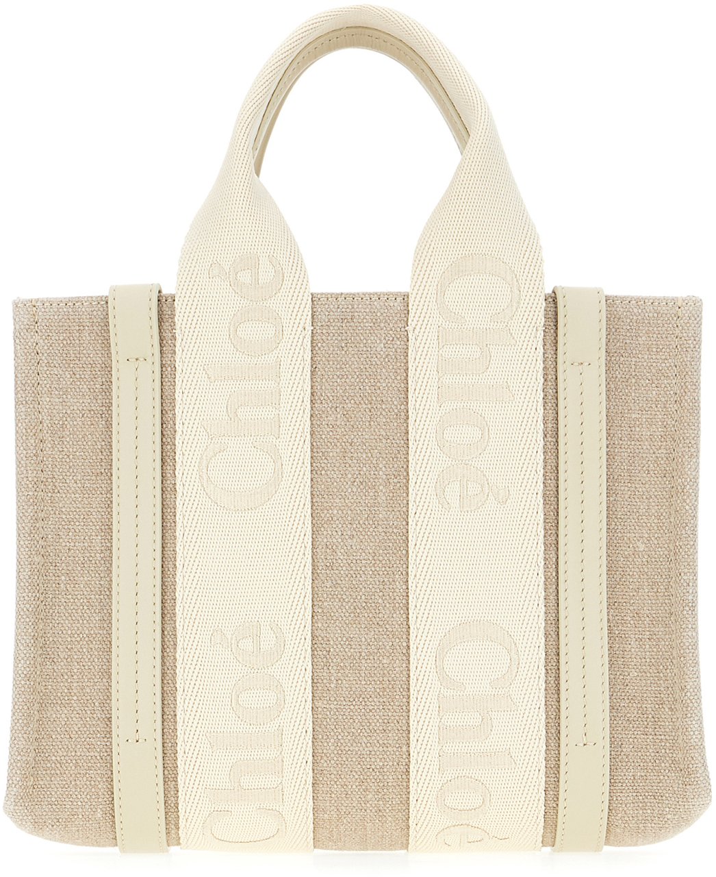 Chloé Chloe Cappuccino linen small Woody handbag Beige