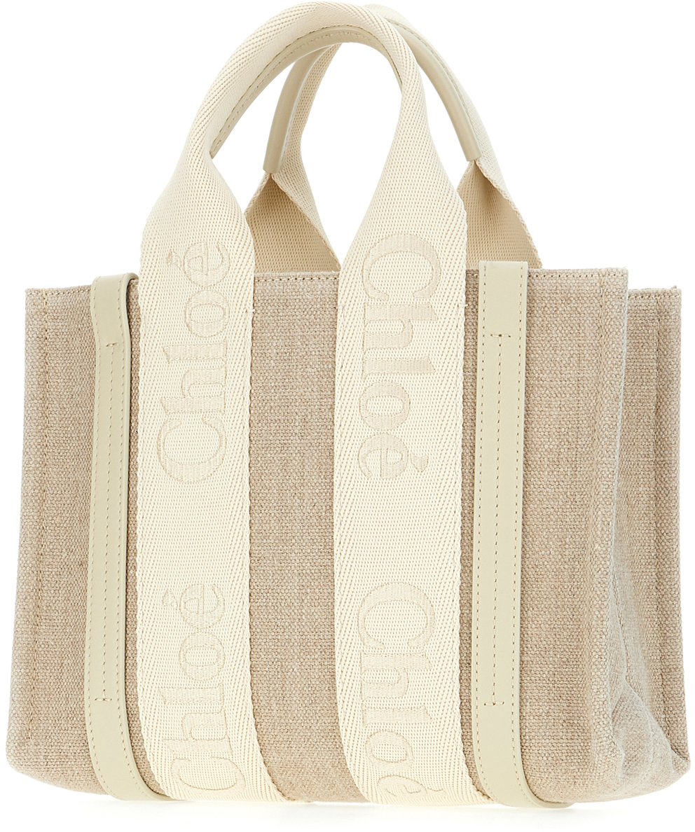 Chloé Chloe Cappuccino linen small Woody handbag Beige