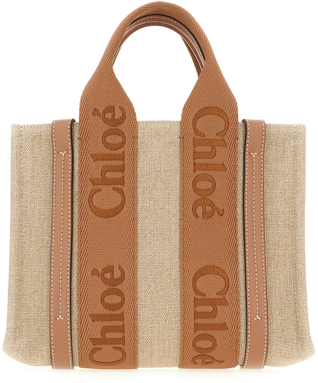 Chloé Chloe Cappuccino linen small Woody handbag Neutraal
