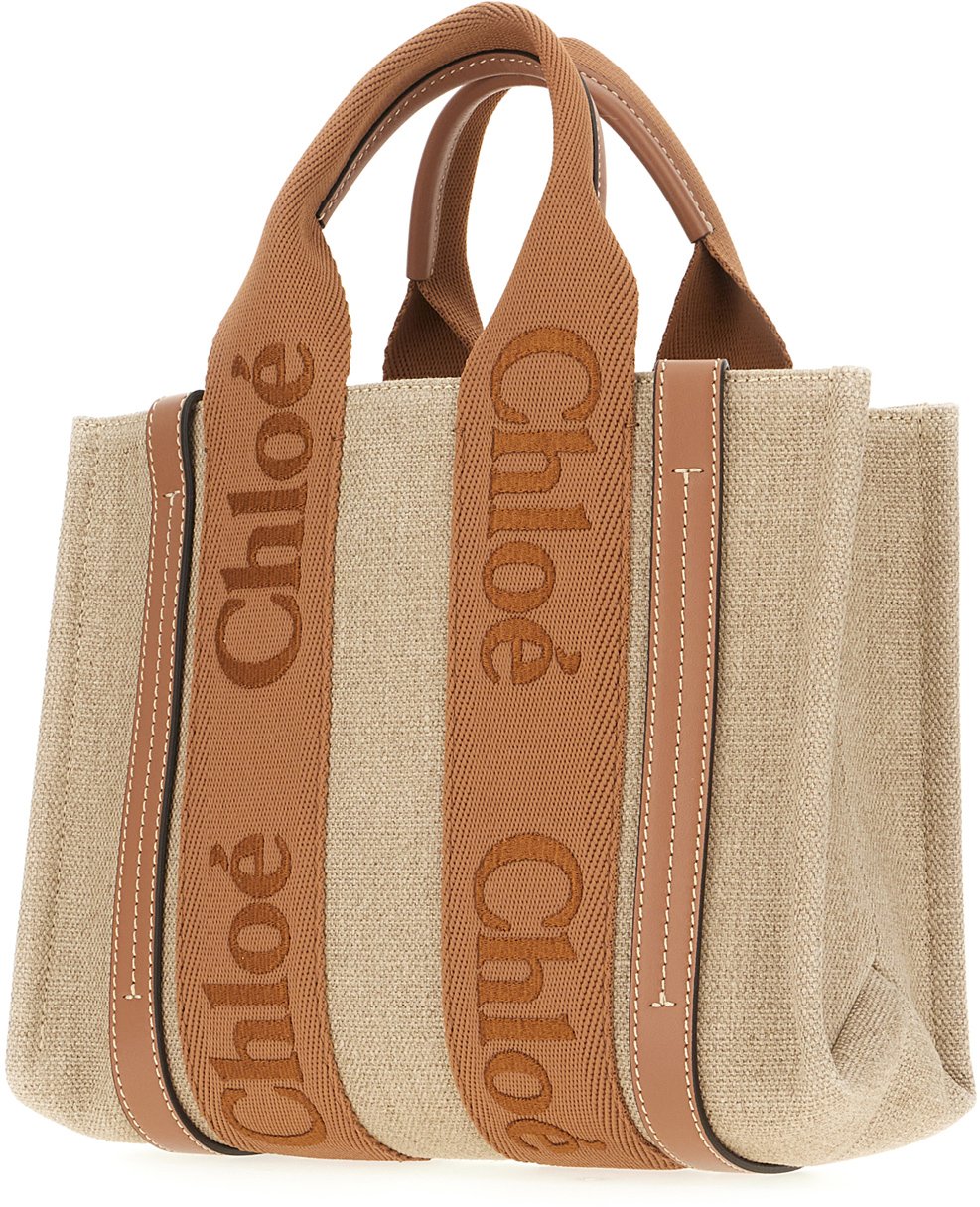 Chloé Chloe Cappuccino linen small Woody handbag Neutraal