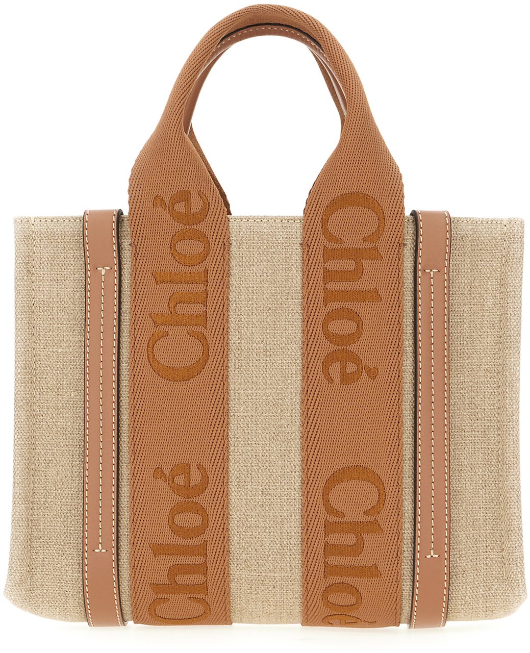 Chloé Chloe Cappuccino linen small Woody handbag Neutraal