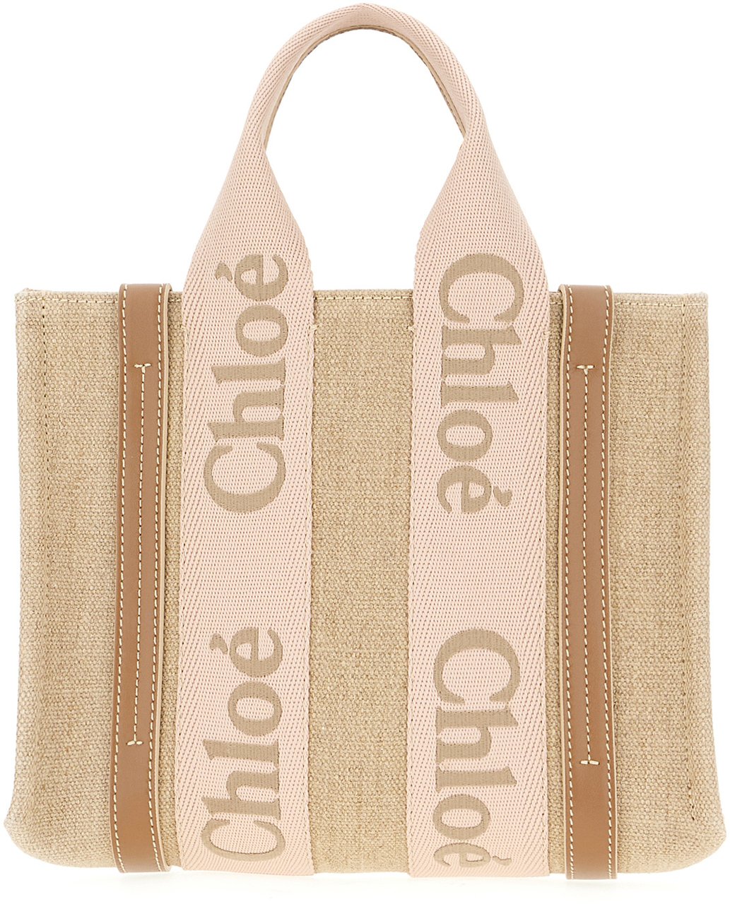 Chloé Chloe Cappuccino linen small Woody handbag Beige