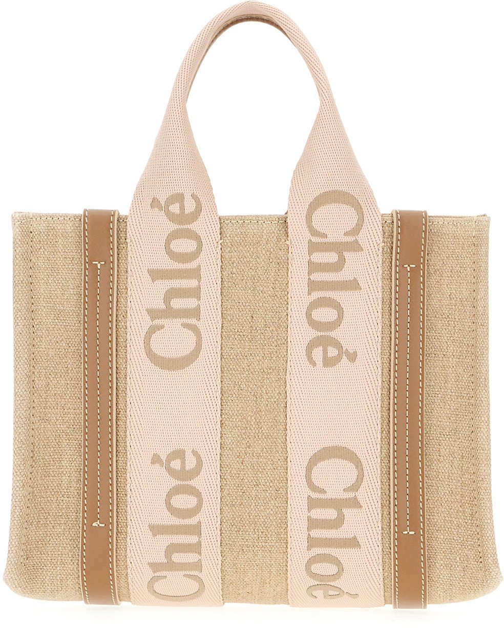 Chloé Chloe Cappuccino linen small Woody handbag Beige
