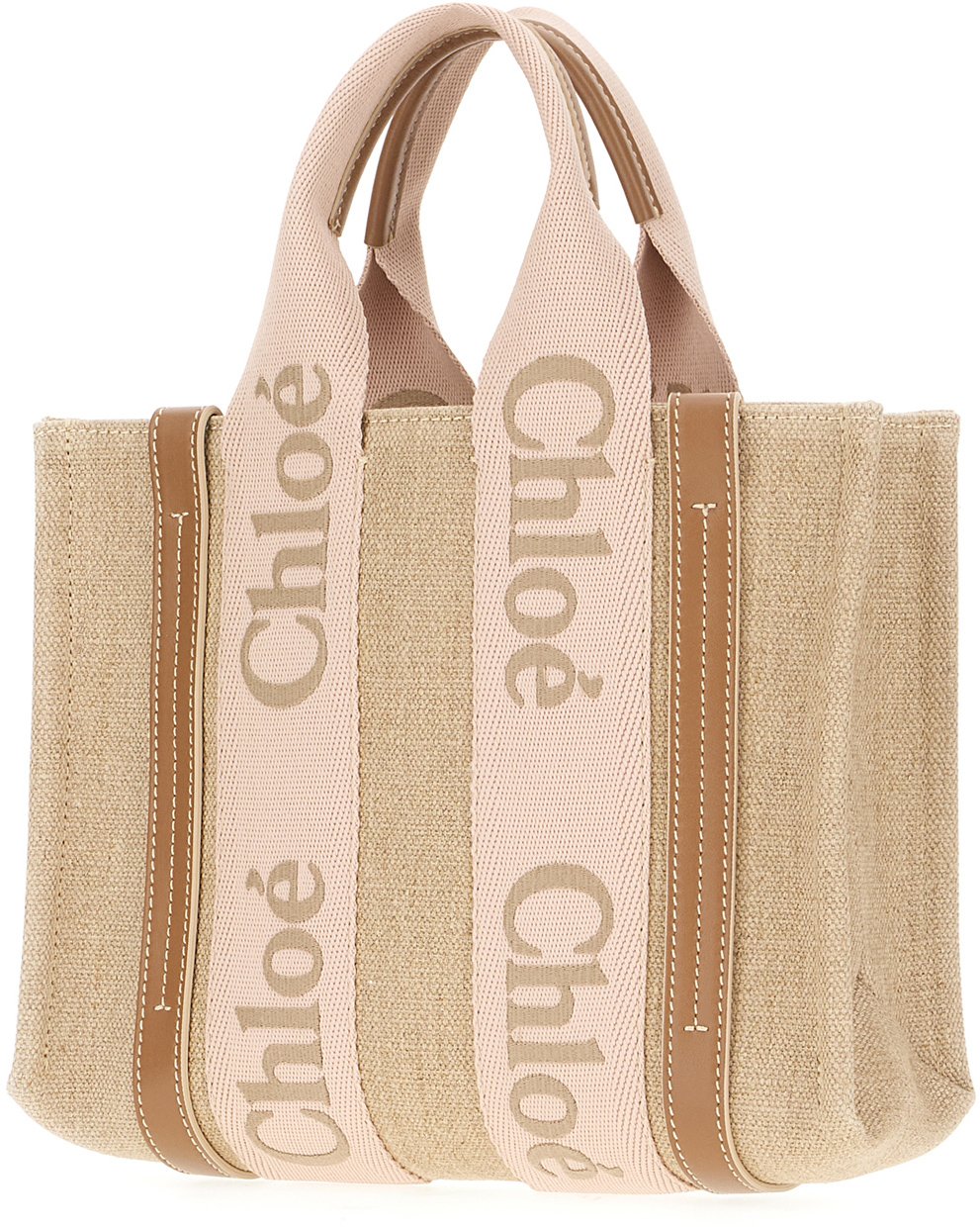 Chloé Chloe Cappuccino linen small Woody handbag Beige