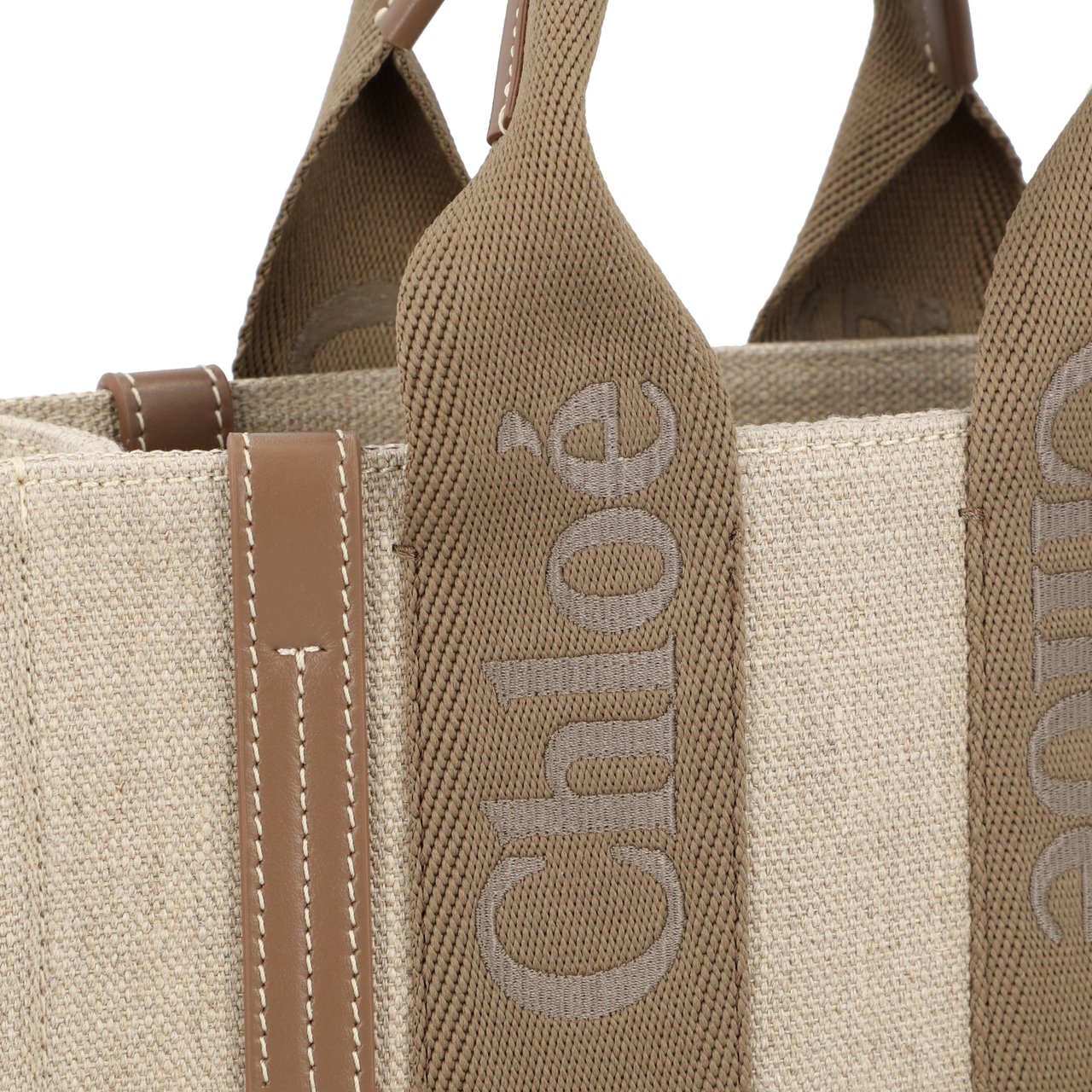 Chloé Small Woody Tote Bag In Linen Neutraal