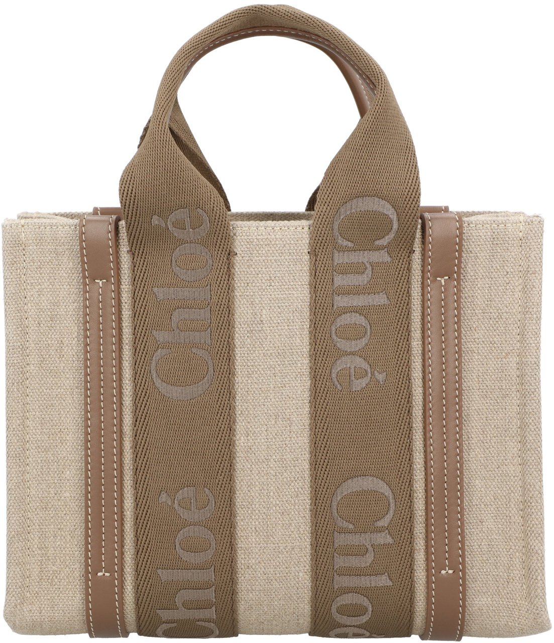 Chloé Small Woody Tote Bag In Linen Neutraal