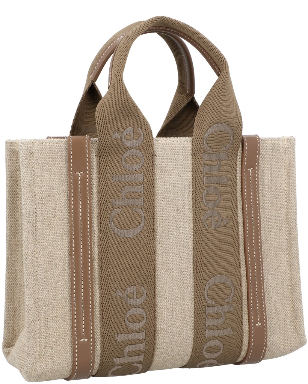 Chloé Small Woody Tote Bag In Linen Neutraal