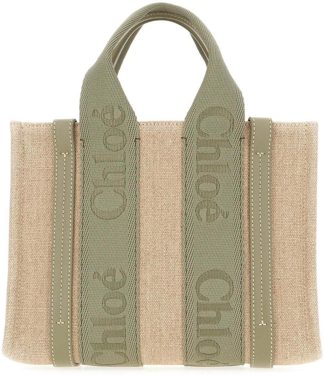 Chloé Chloe Cappuccino linen small Woody handbag Beige