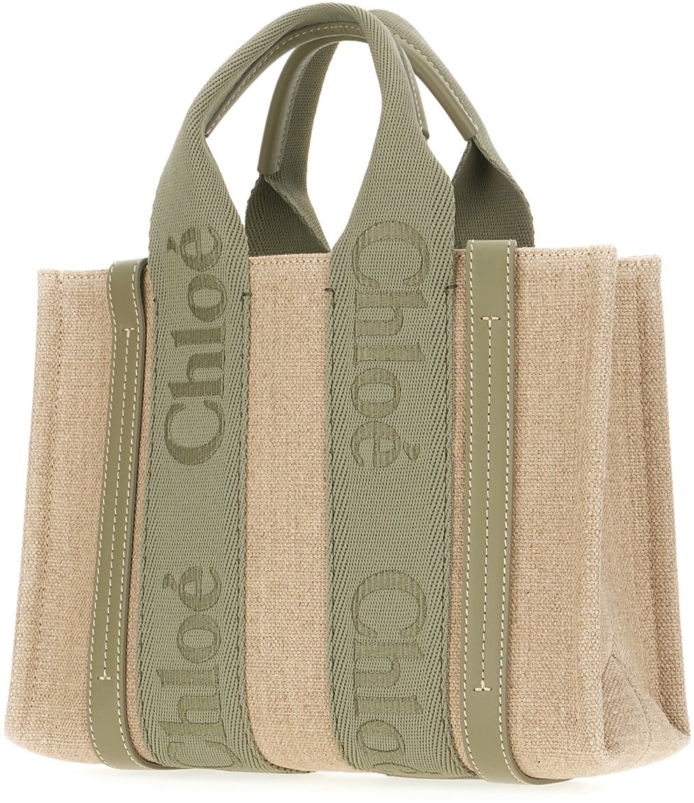 Chloé Chloe Cappuccino linen small Woody handbag Beige