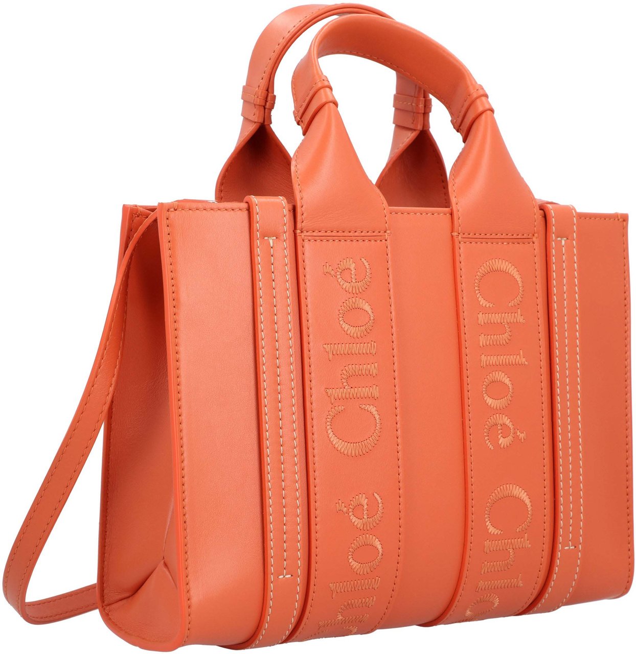 Chloé Small Woody Tote Bag Orange Oranje