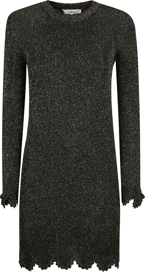 Chloé Fitted Black Dress With Metallic Fibers Zwart