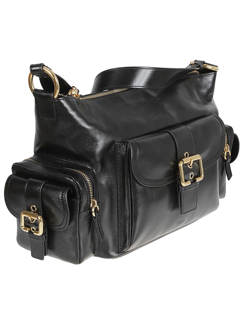 Chloé Structured Black Leather Bag With Gold-Tone Hardware Zwart