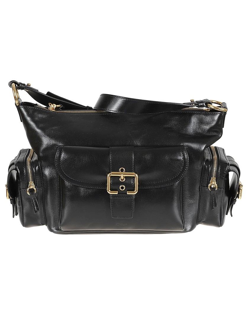 Chloé Structured Black Leather Bag With Gold-Tone Hardware Zwart