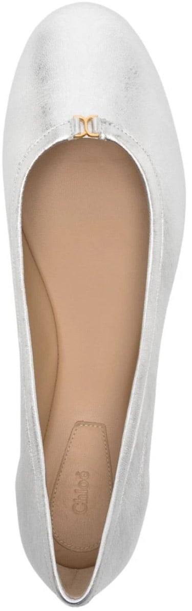 Chloé Marcie Metallic Leather Ballerina Flats Zilver