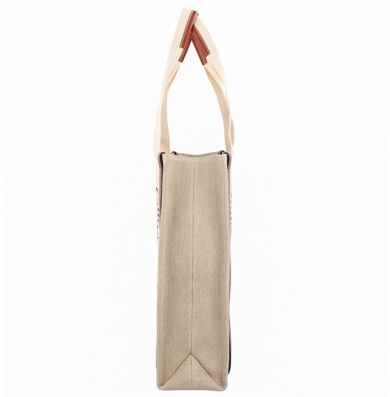 Chloé Woody Tote Bag In Linen & Leather Neutraal