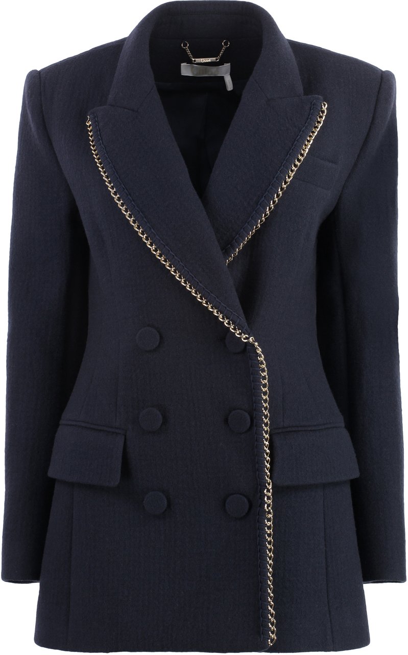 Chloé Double-breasted virgin wool jacket Blauw