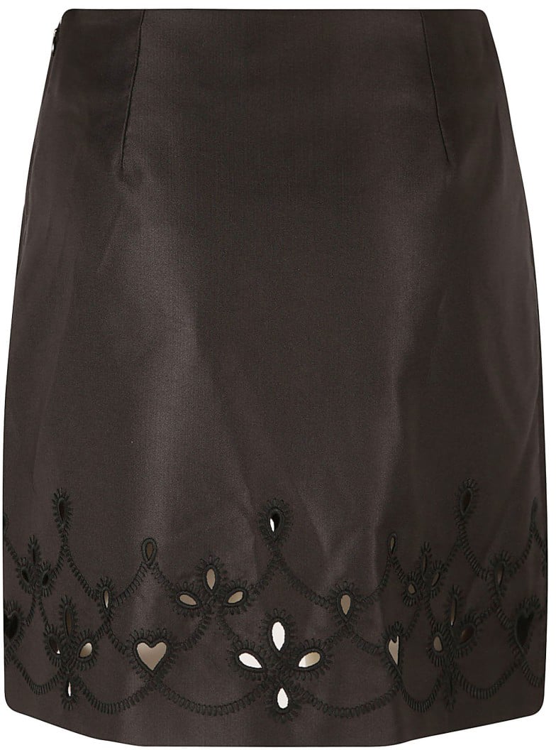 Chloé Black Skirt With Embroidered Hem And Cutouts Zwart