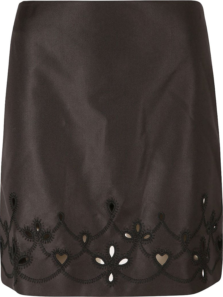 Chloé Black Skirt With Embroidered Hem And Cutouts Zwart