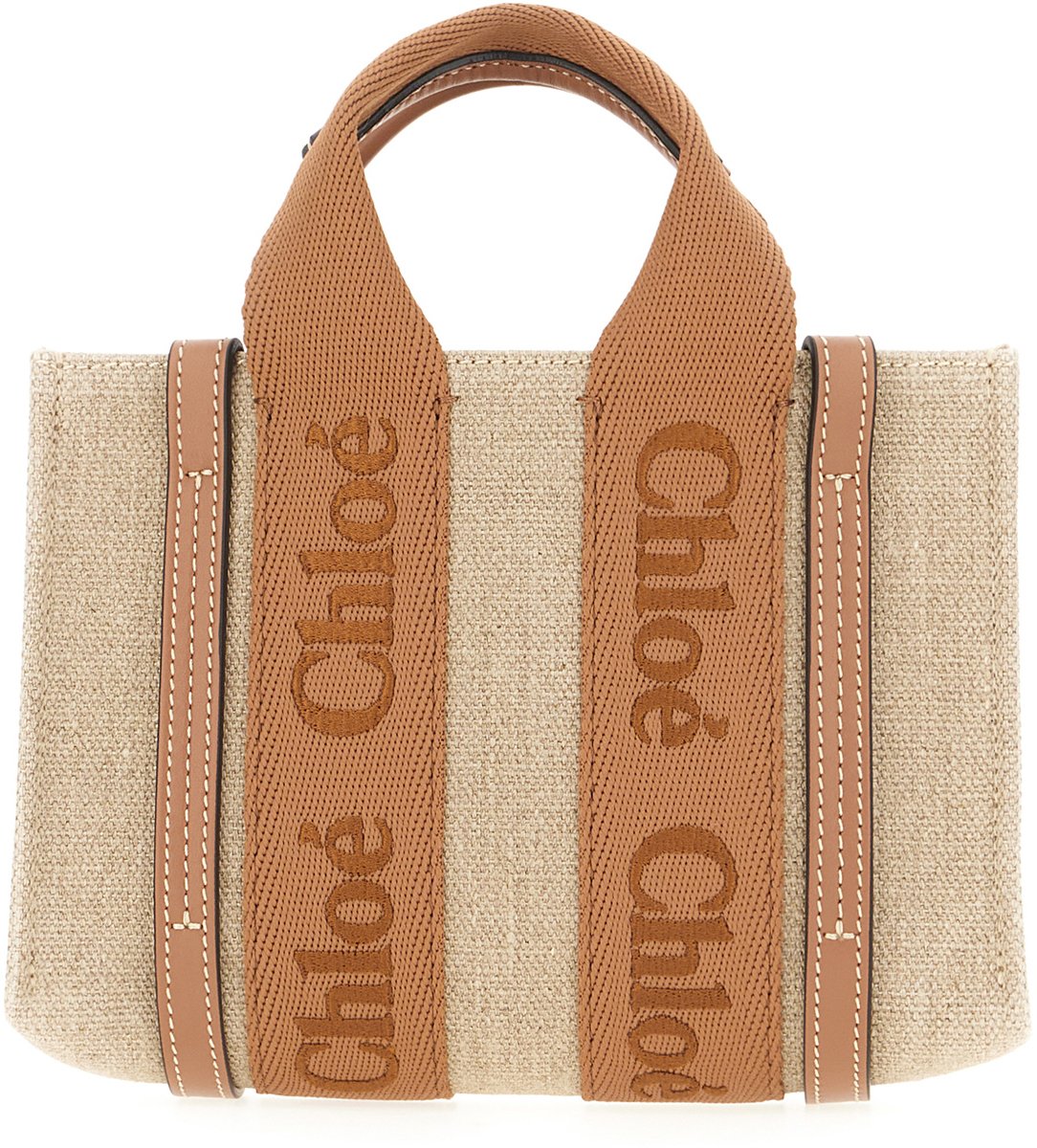 Chloé Chloe Cappuccino linen small Woody handbag Dierenprint