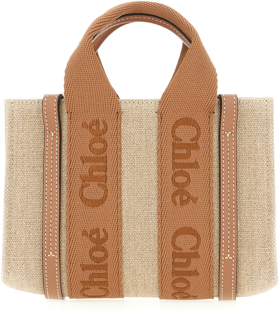 Chloé Chloe Cappuccino linen small Woody handbag Dierenprint