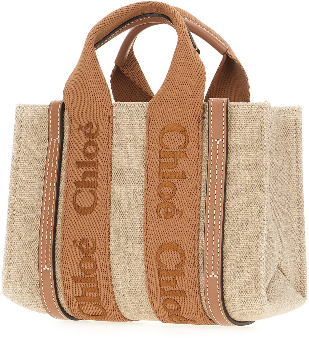 Chloé Chloe Cappuccino linen small Woody handbag Dierenprint