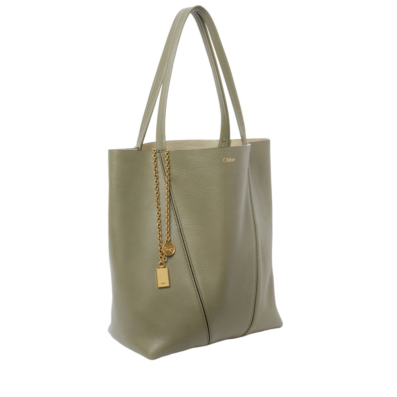 Chloé Structured Maroon Leather Spin Tote Neutraal