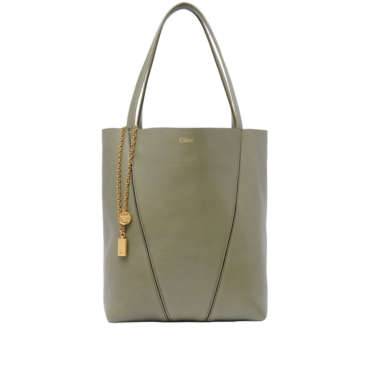 Chloé Structured Maroon Leather Spin Tote Neutraal