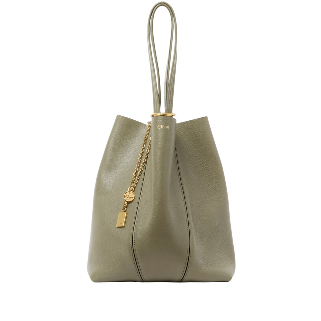 Chloé Structured Maroon Leather Spin Tote Neutraal