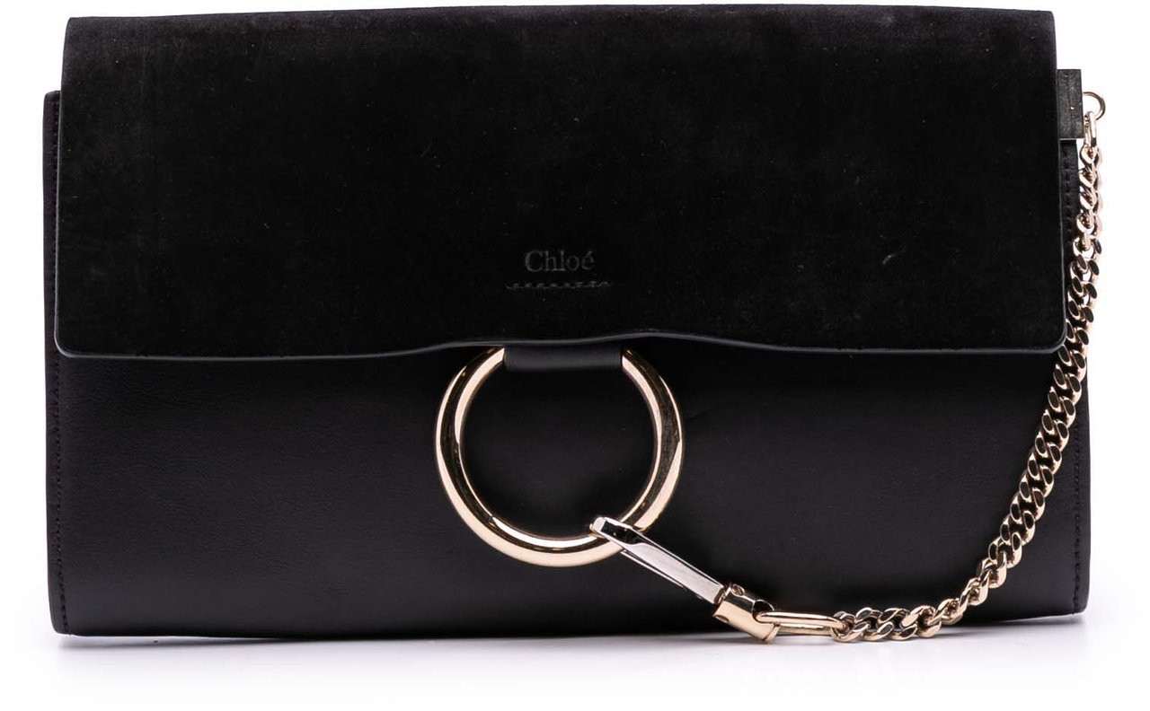 Chloé Calfskin and Suede Faye Clutch Zwart