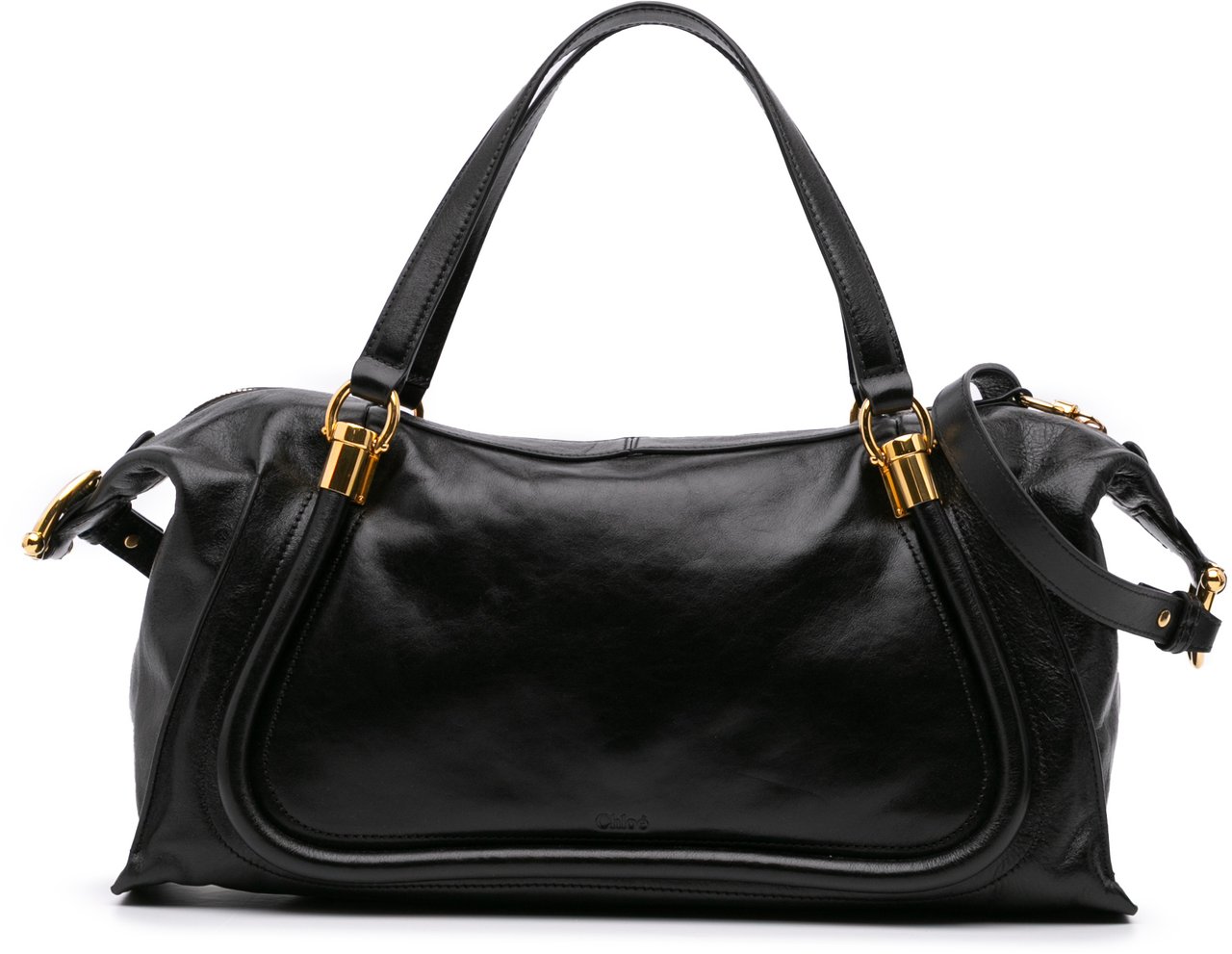 Chloé Shiny Calfskin Paraty 24 Satchel Zwart