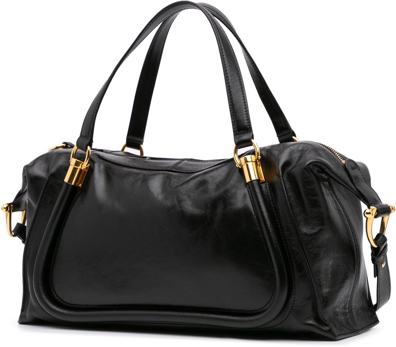 Chloé Shiny Calfskin Paraty 24 Satchel Zwart