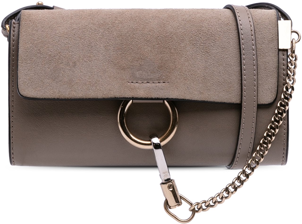 Chloé Mini Calfskin and Suede Faye Chain Crossbody Bruin