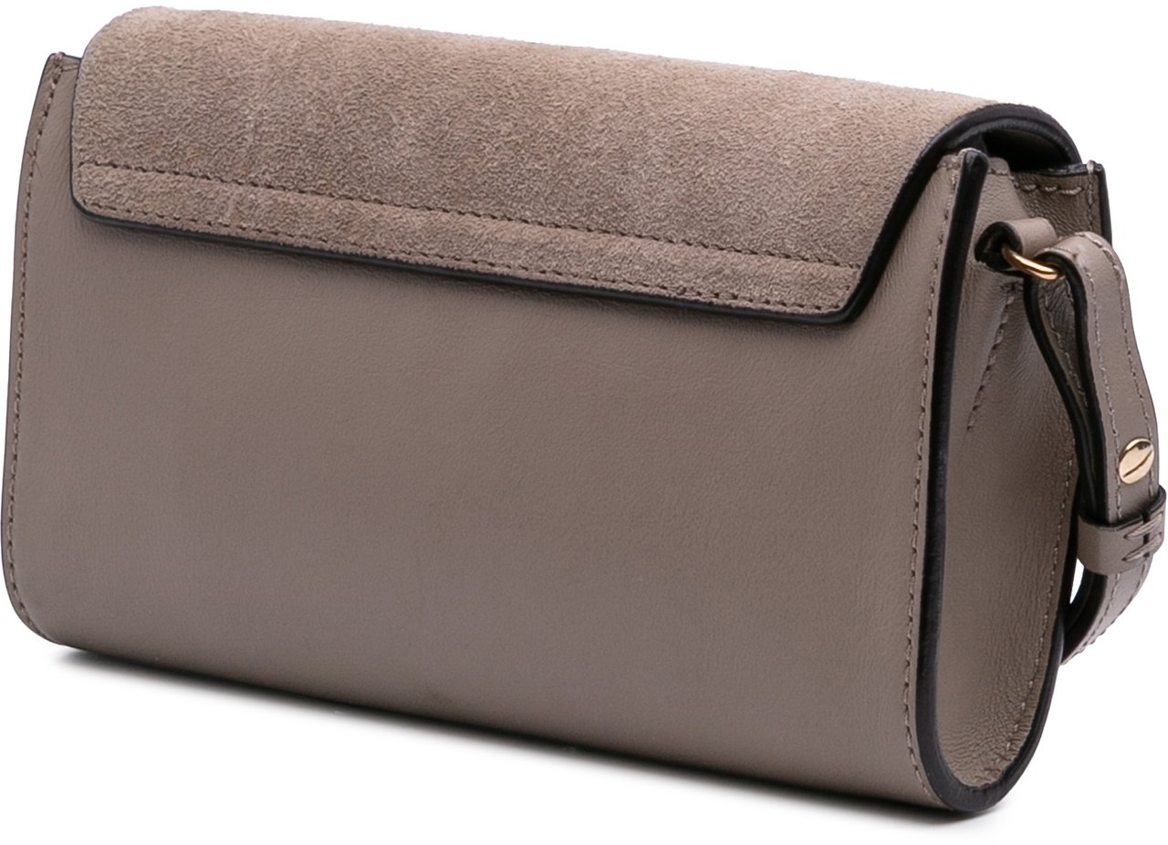 Chloé Mini Calfskin and Suede Faye Chain Crossbody Bruin