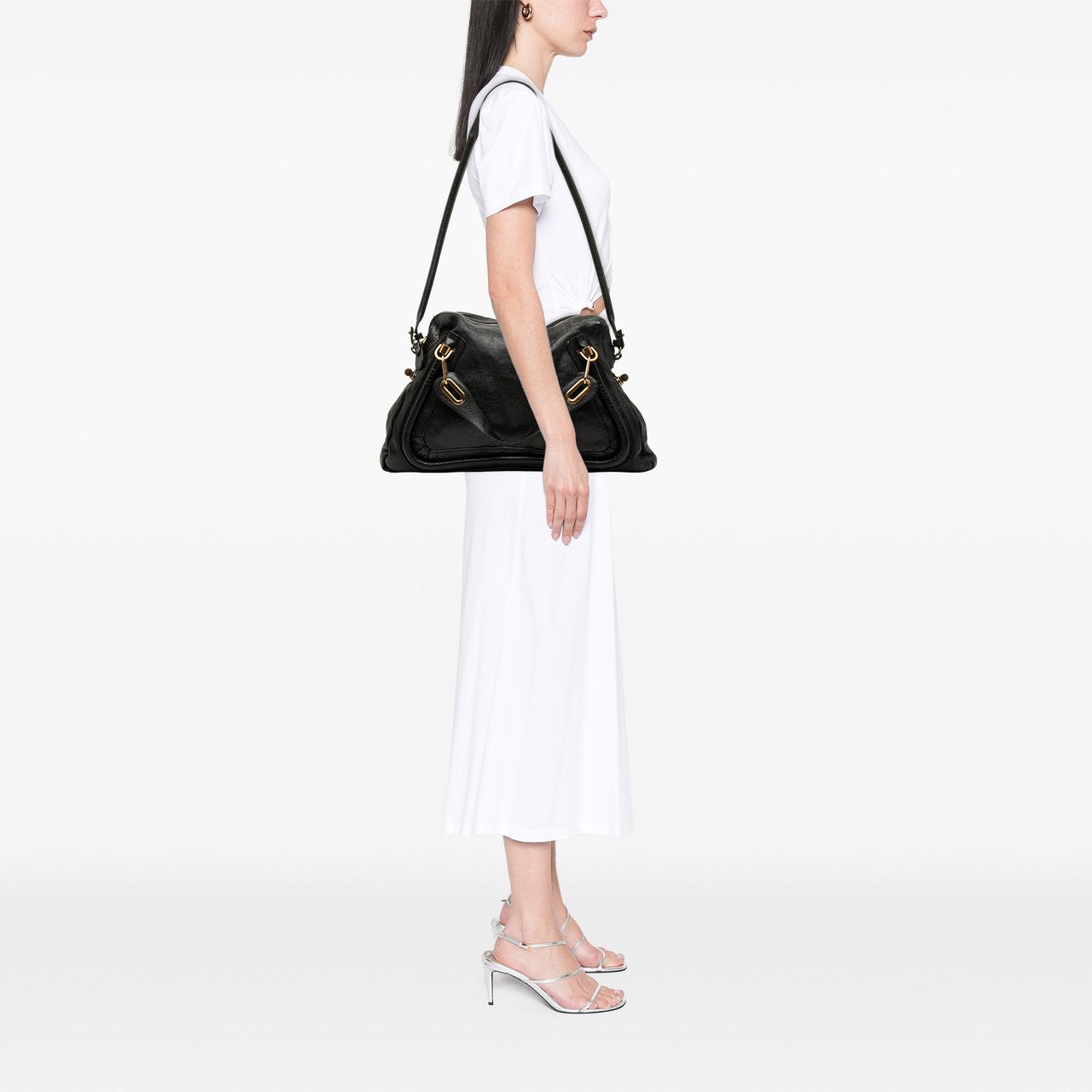 Chloé Large Pebbled Leather Paraty Satchel Zwart