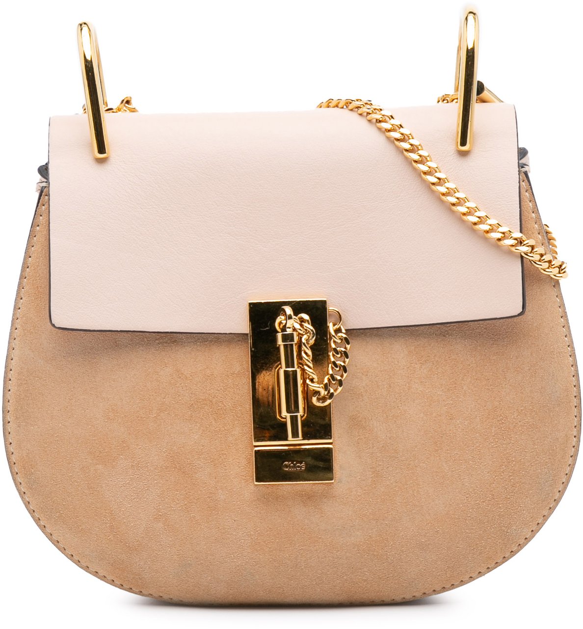 Chloé Mini Suede and Calfskin Drew Crossbody Bruin