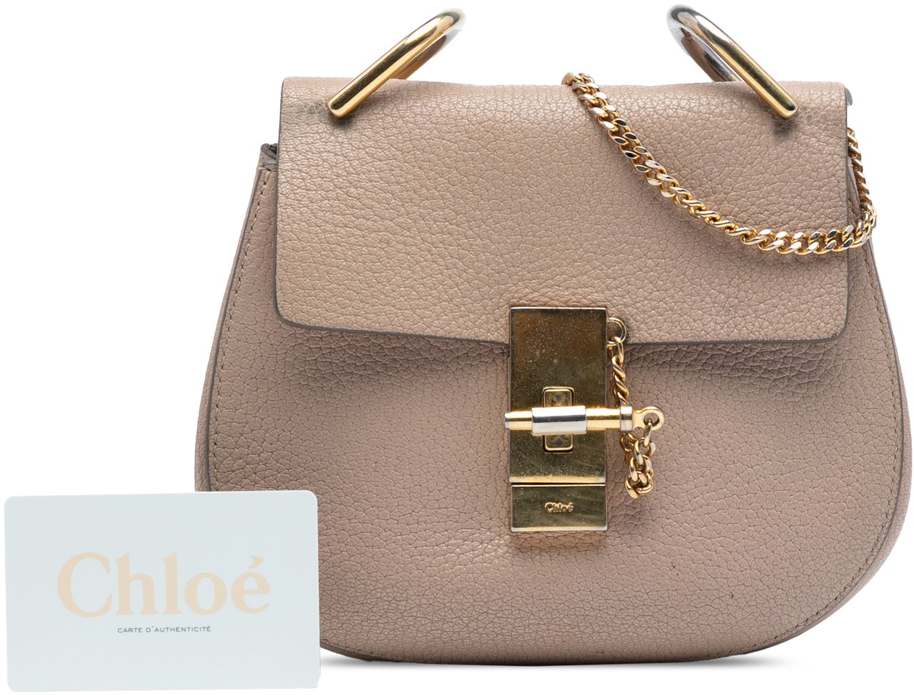 Chloé Mini Grained Lambskin Drew Crossbody Bruin