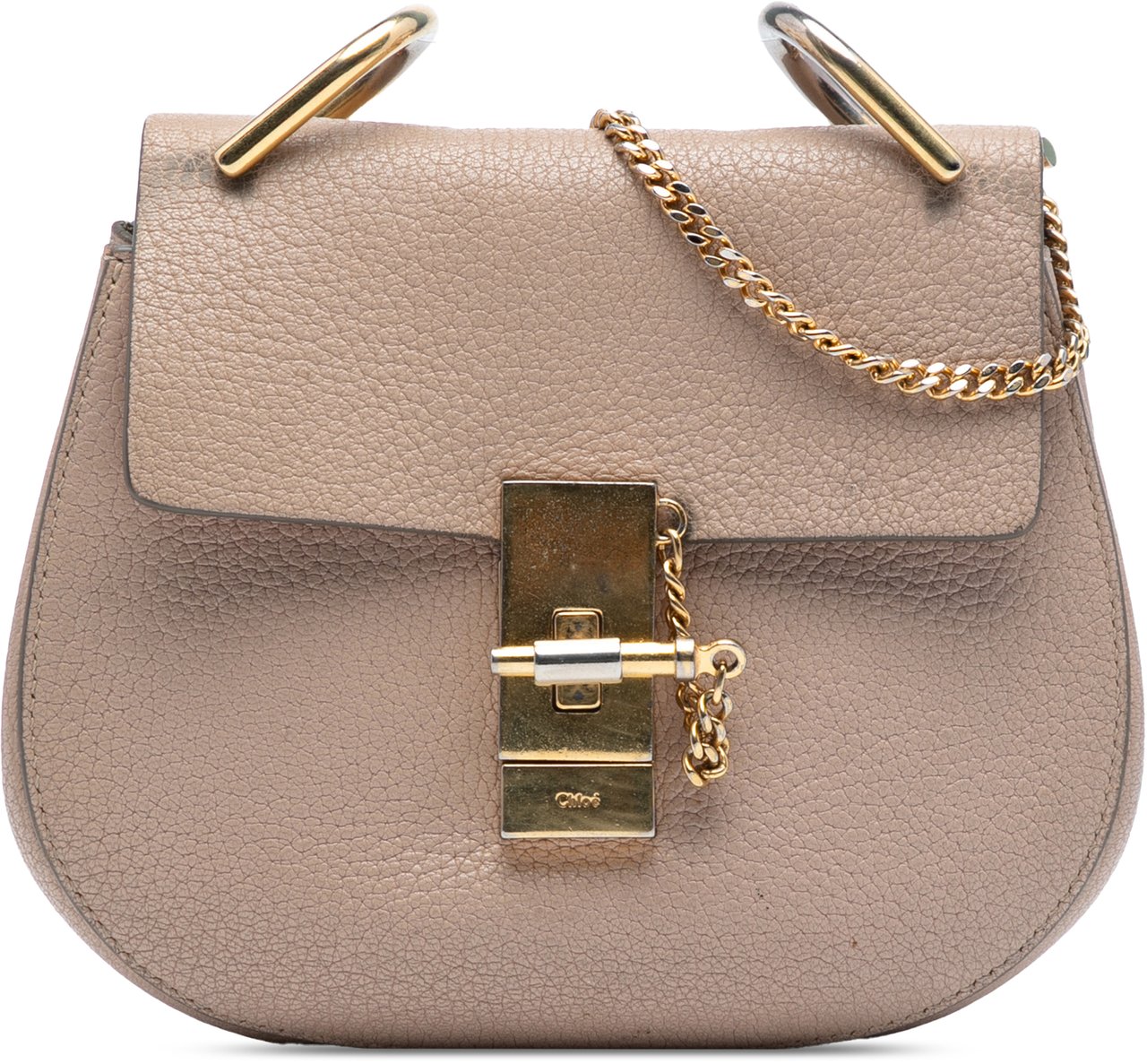 Chloé Mini Grained Lambskin Drew Crossbody Bruin