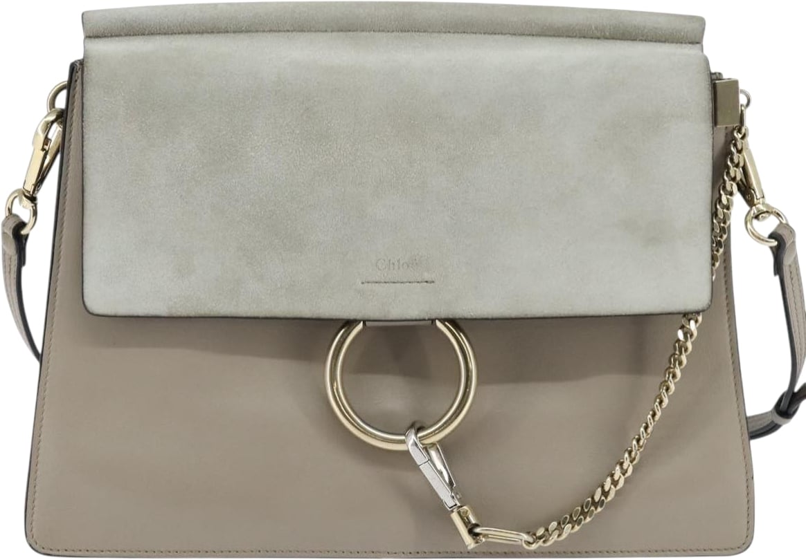 Chloé Chloe Faye Shoulder Bag Leather and Suede Medium Grijs