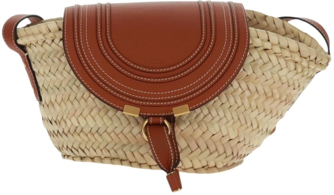 Chloé Chloe Marcie Basket Bag Raffia and Leather Small Beige
