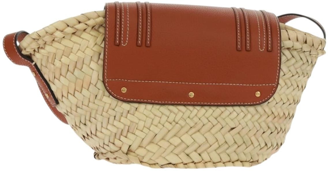 Chloé Chloe Marcie Basket Bag Raffia and Leather Small Beige