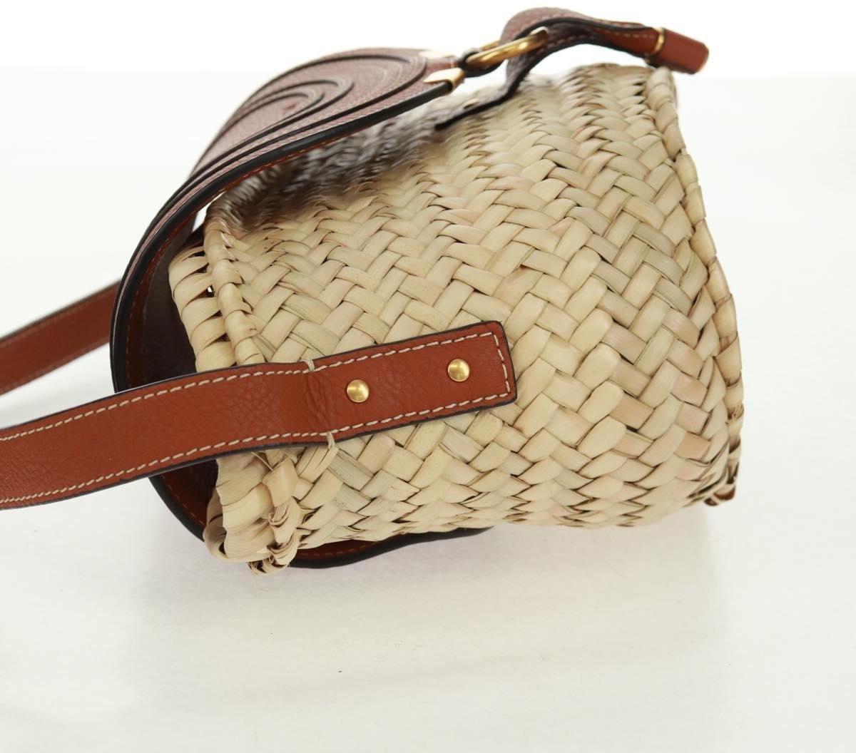 Chloé Chloe Marcie Basket Bag Raffia and Leather Small Beige