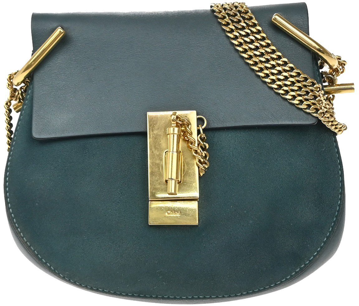 Chloé Chloe Drew Crossbody Bag Leather and Suede Small Blauw