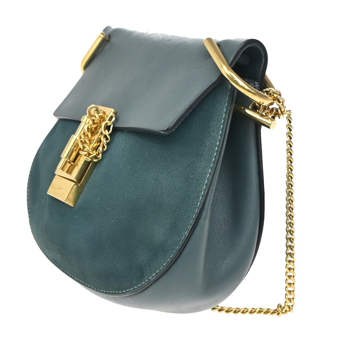 Chloé Chloe Drew Crossbody Bag Leather and Suede Small Blauw